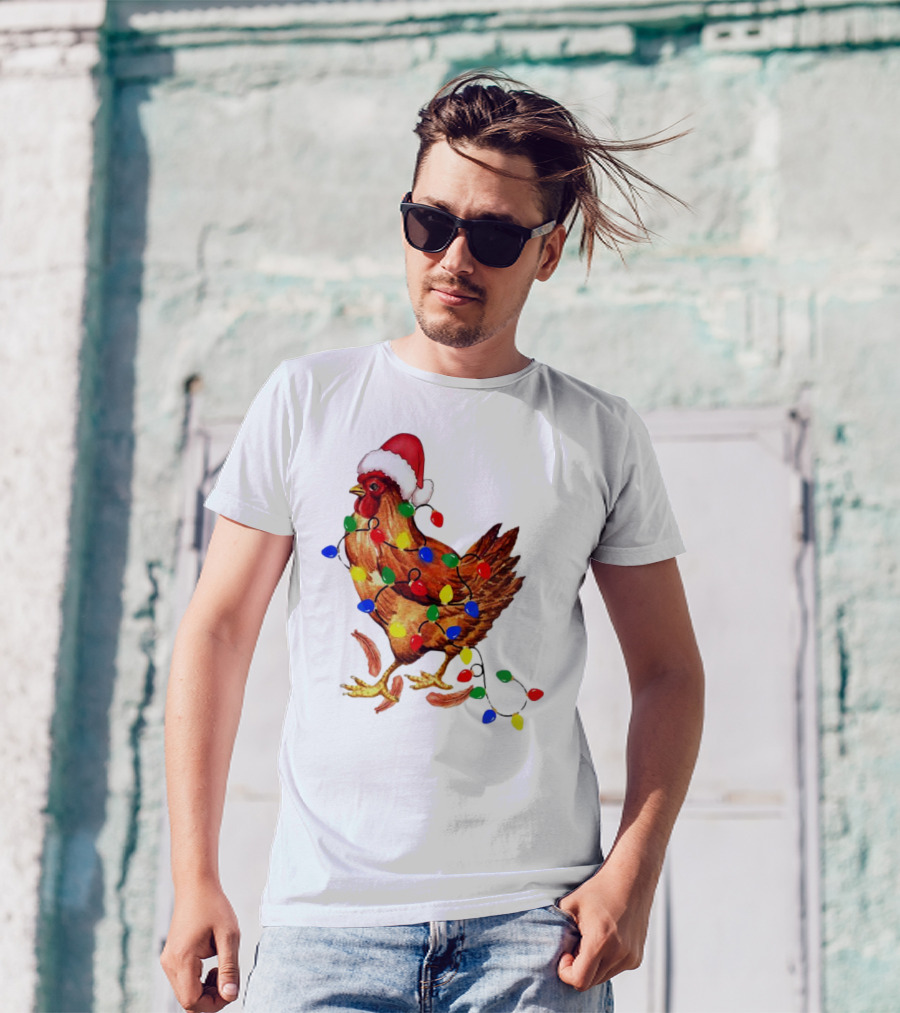 Santa Chicken With Christmas Lights T-Shirt