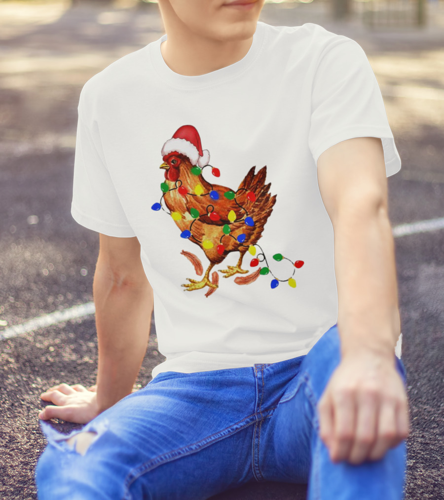 Santa Chicken With Christmas Lights T-Shirt