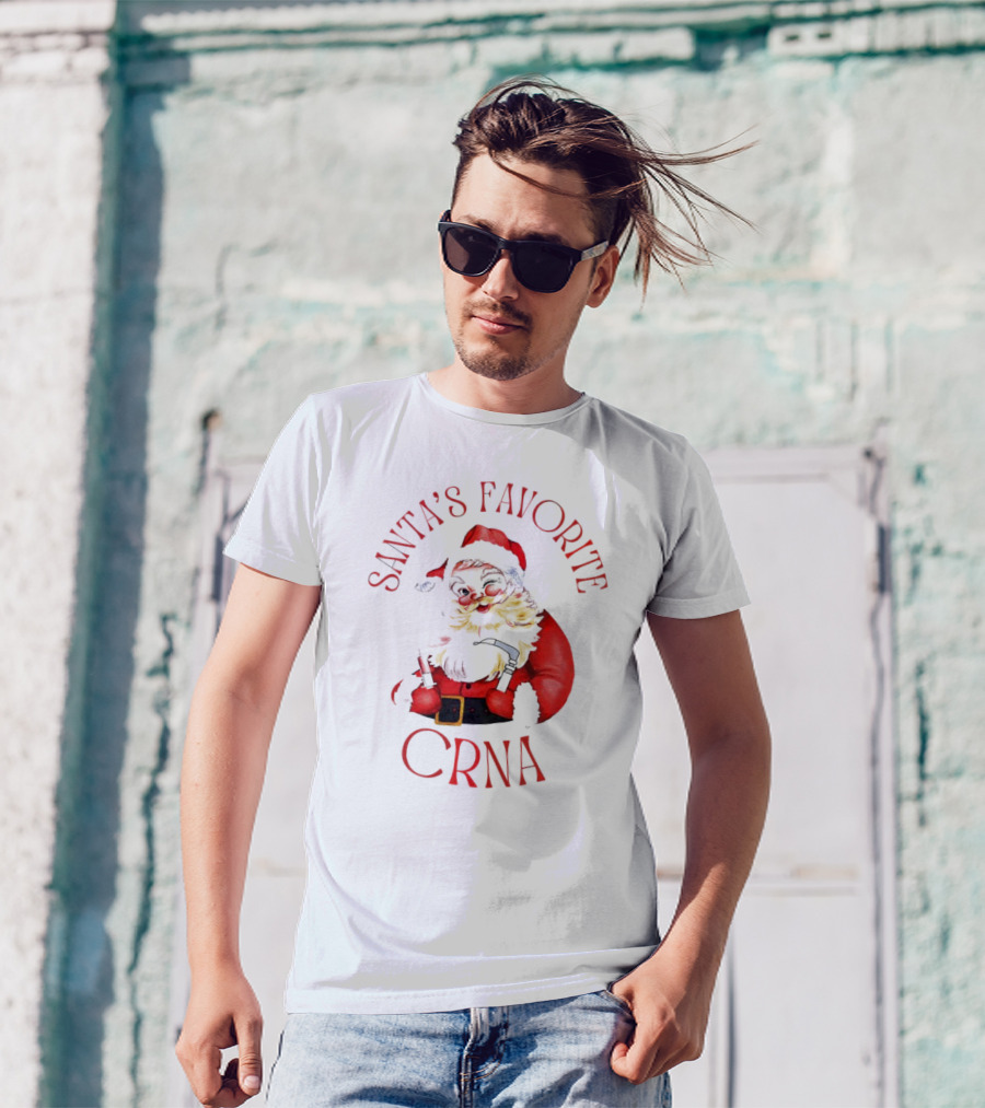 Santa's Favorite CRNA Christmas Festive Red Suit And Beard T-Shirt