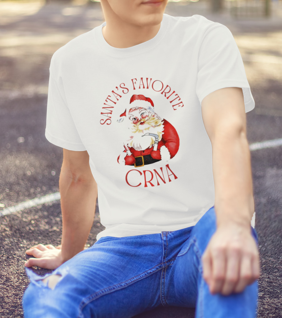 Santa's Favorite CRNA Christmas Festive Red Suit And Beard T-Shirt