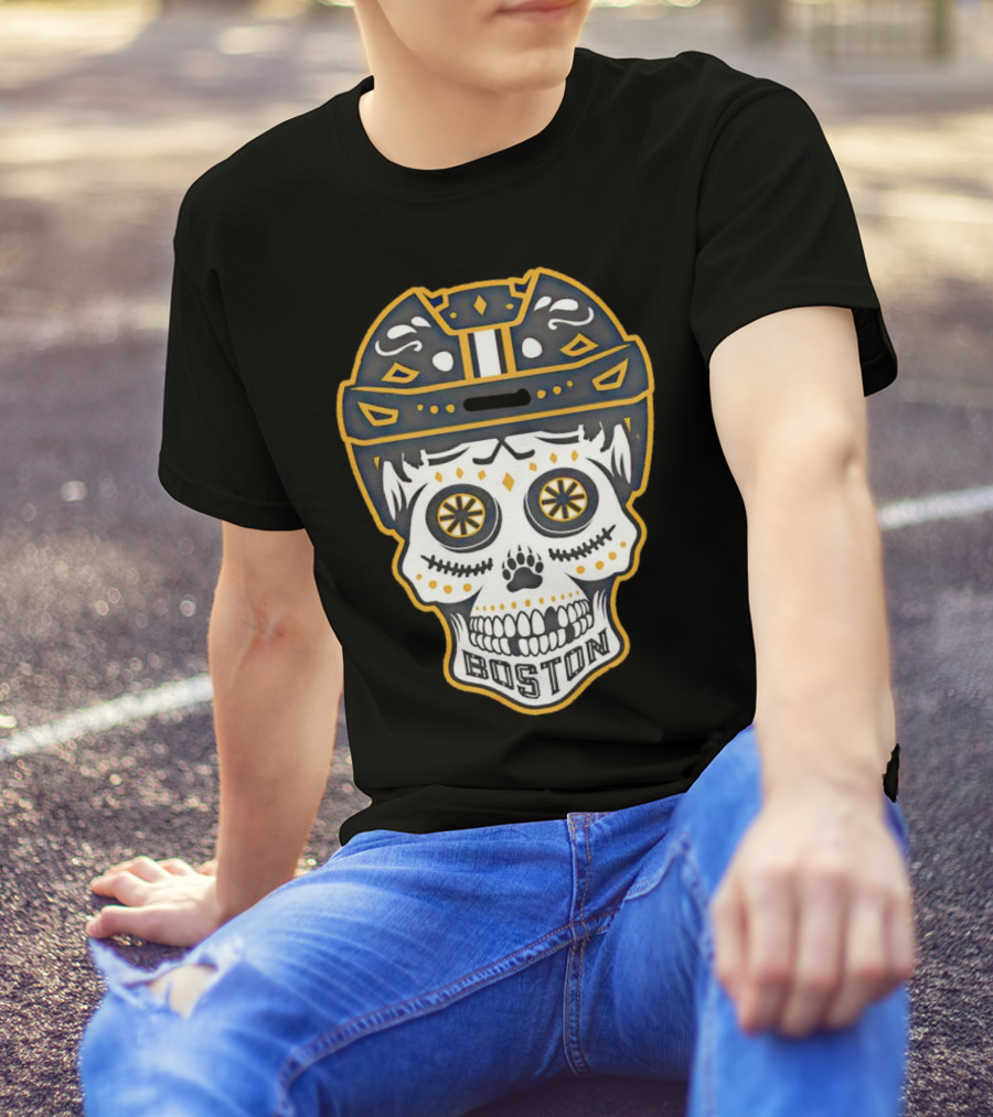 Boston Bruins Sugar Skull Helmet T-Shirt