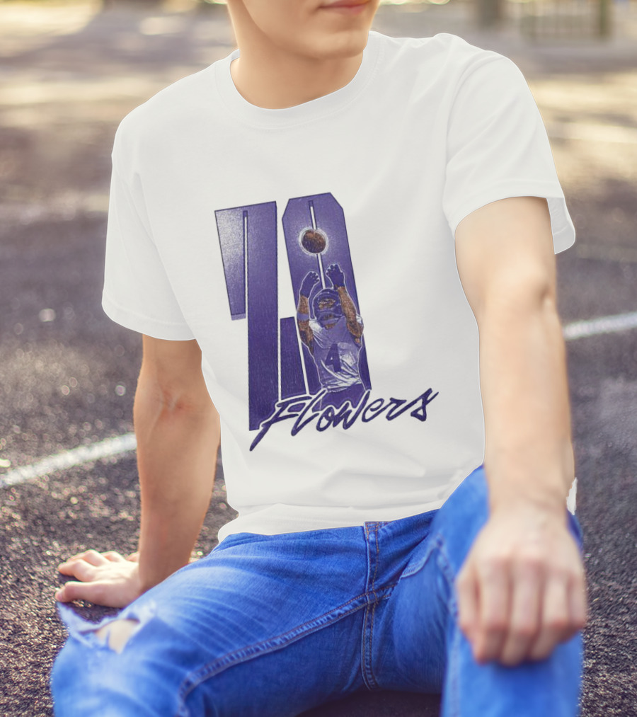 Zay Flowers Baltimore Football Catching Number 4 T-Shirt