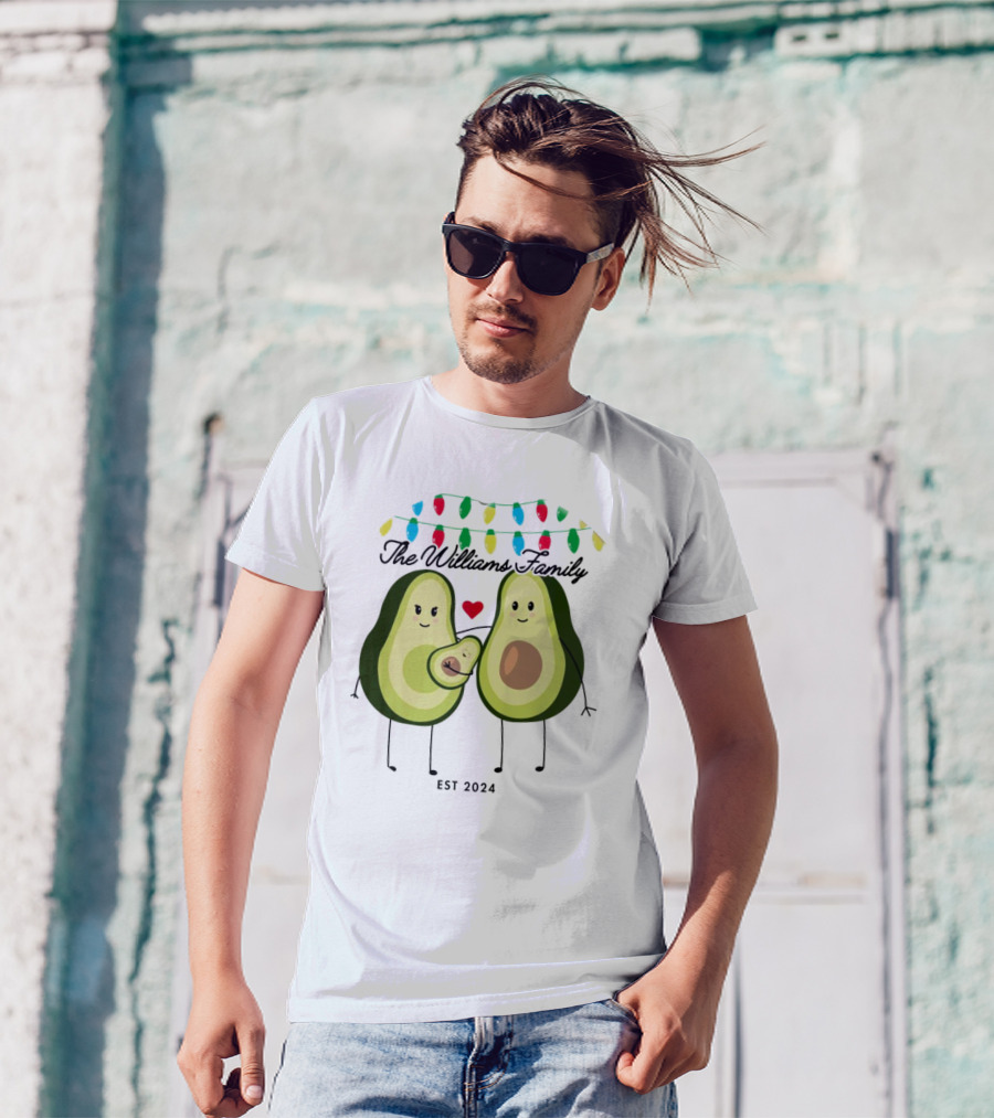The Williams Family Baby On The Way Avocado Parents Christmas Lights Est T-Shirt