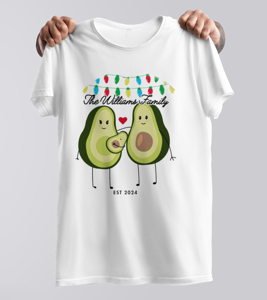 The Williams Family Baby On The Way Avocado Parents Christmas Lights Est T-Shirt