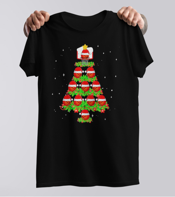 Basketball Hoops And Santa Hats Christmas Tree T-Shirt