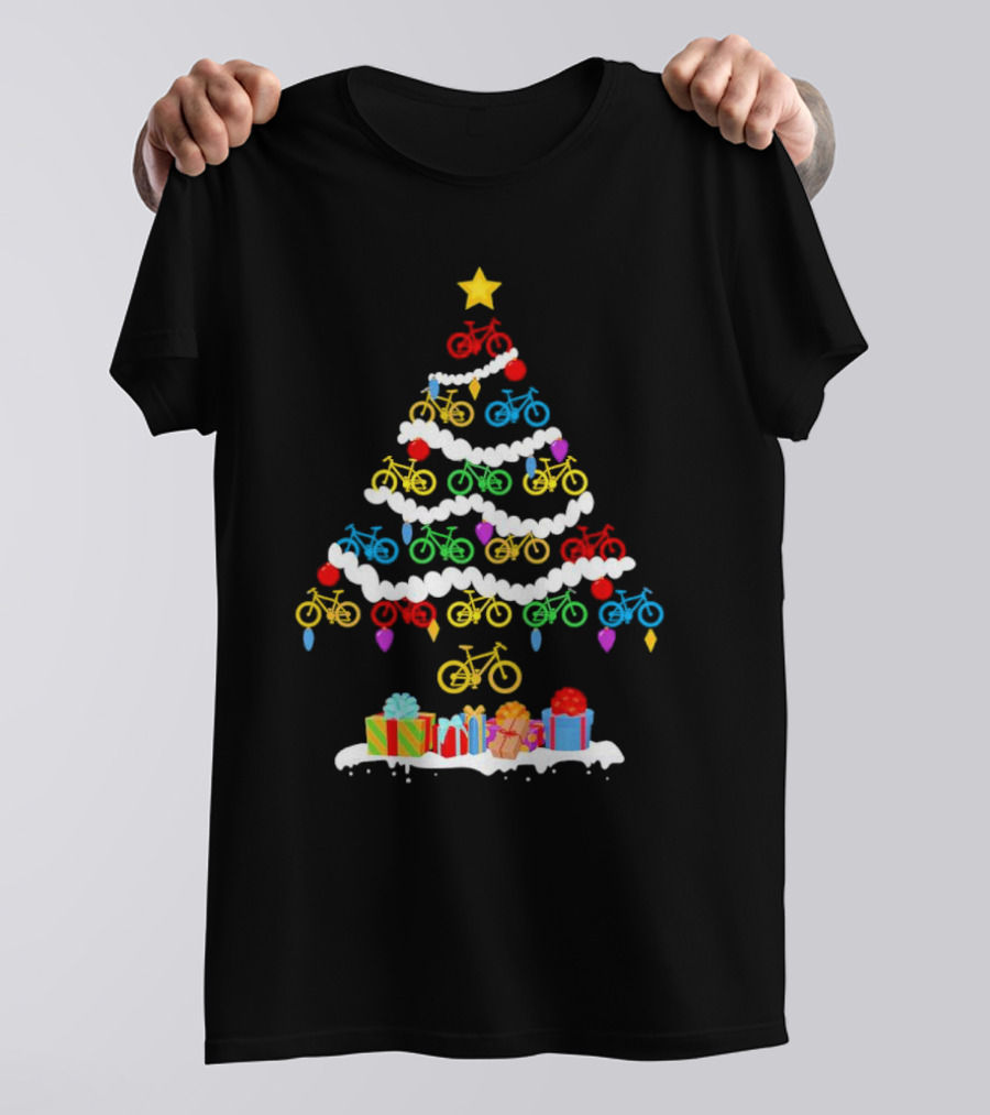 Colorful Bicycle Christmas Tree With Star And Presents T-Shirt