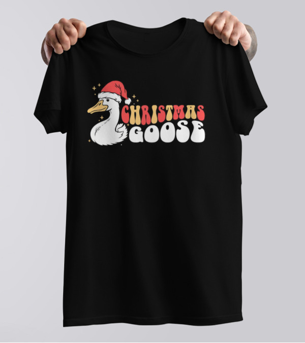 Christmas Goose Santa Hat Retro Holiday Duck T-Shirt