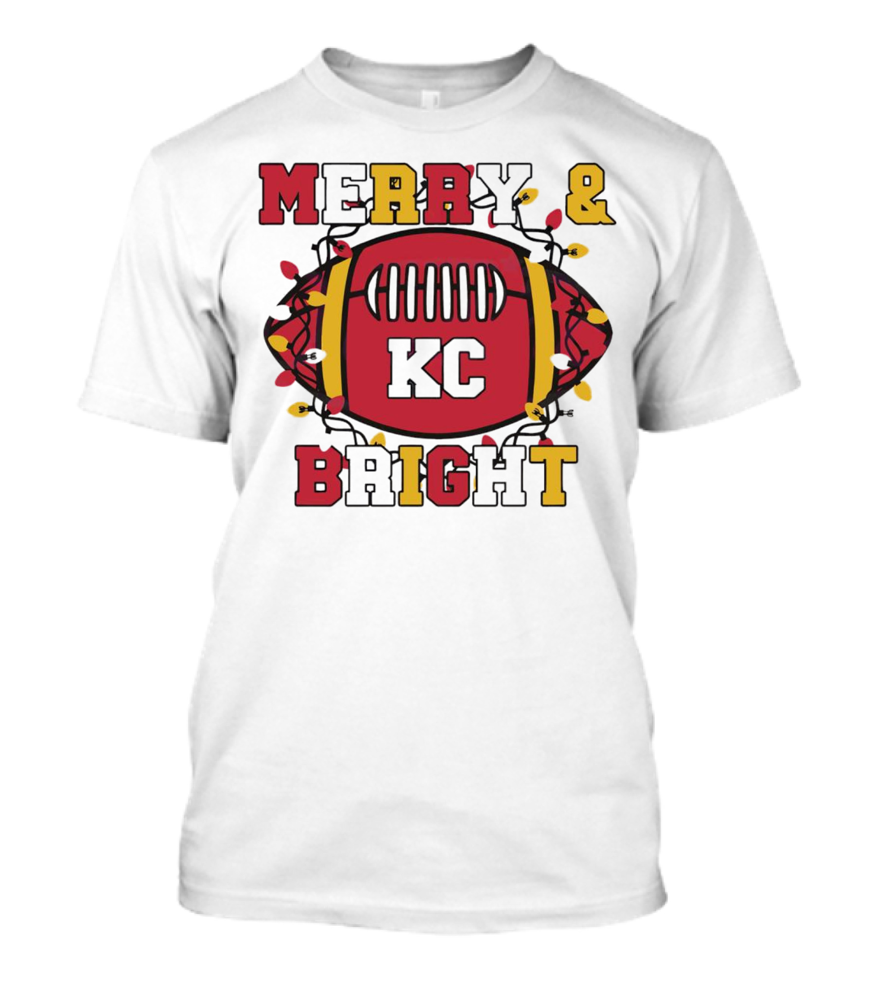 Kansas City Chiefs Merry And Bright Christmas KC Football Lights T-Shirt