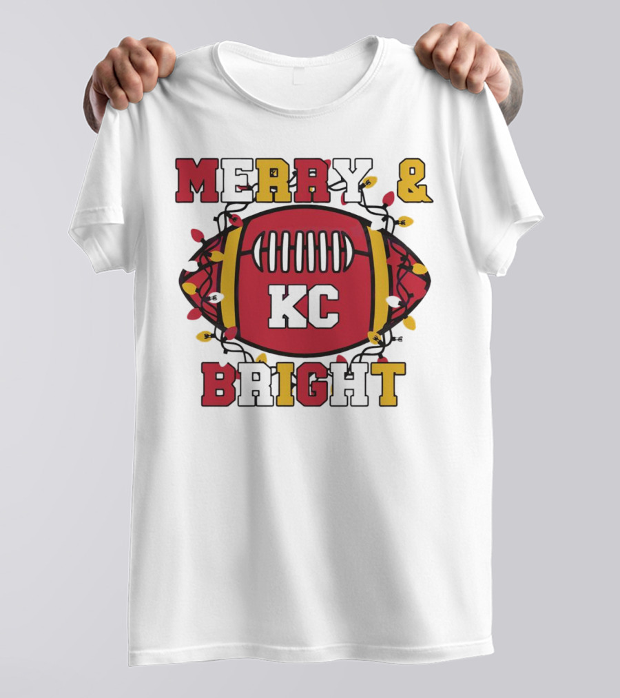 Kansas City Chiefs Merry And Bright Christmas KC Football Lights T-Shirt