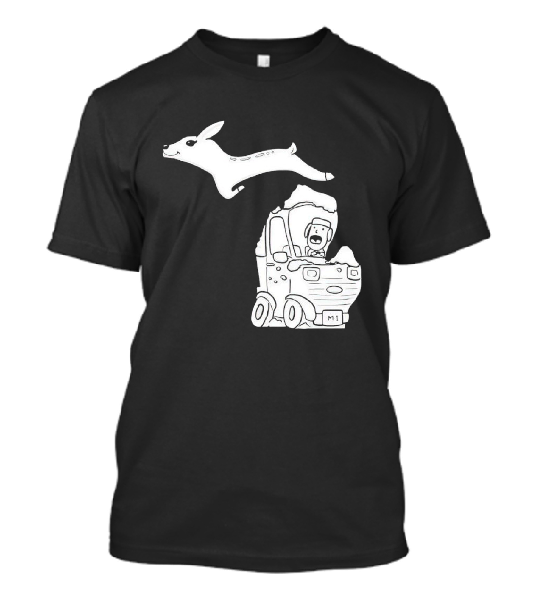 Michigan Deer Leaping Over Snowy Car With Driver T-Shirt