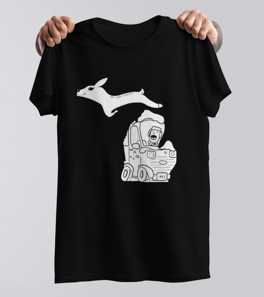 Michigan Deer Leaping Over Snowy Car With Driver T-Shirt