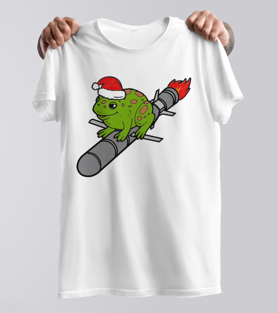 Missile Toad Christmas Frog With Santa Hat Riding A Rocket T-Shirt