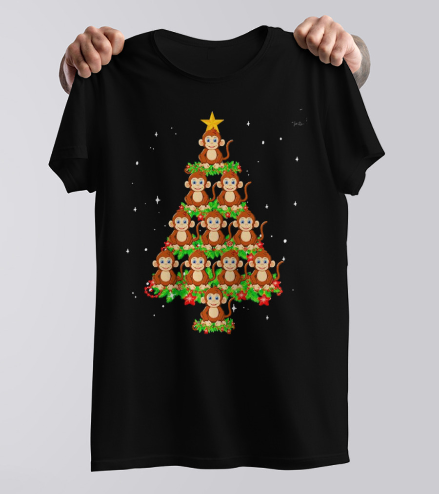 Monkey Christmas Tree Star Top Holiday Decor T-Shirt