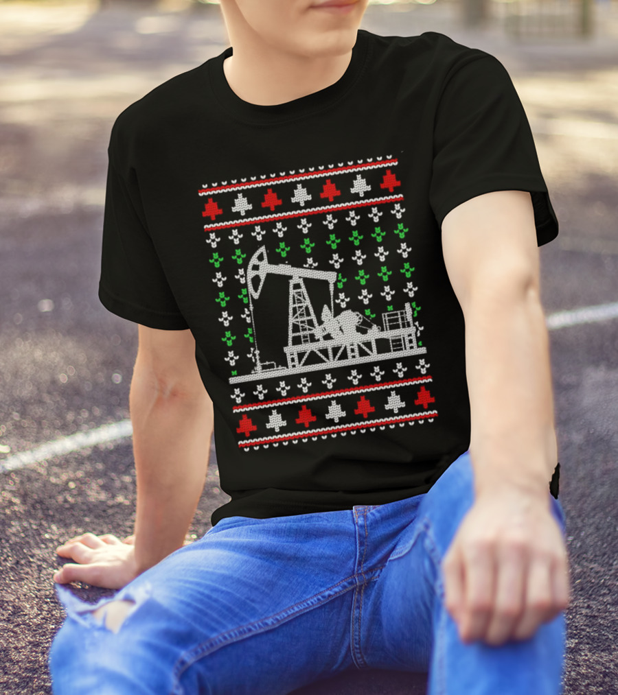 Oil Rig Pump Drill Christmas Knitted T-Shirt