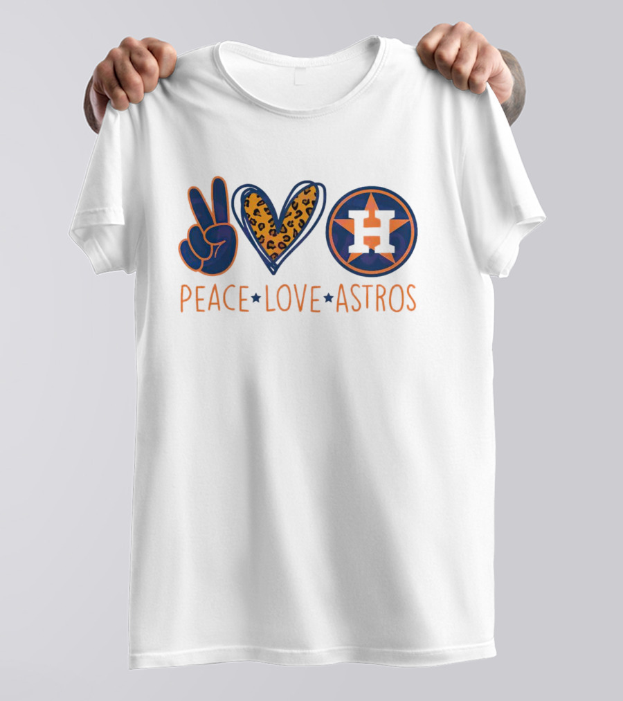 Peace Love Astros Leopard Heart Baseball Team T-Shirt