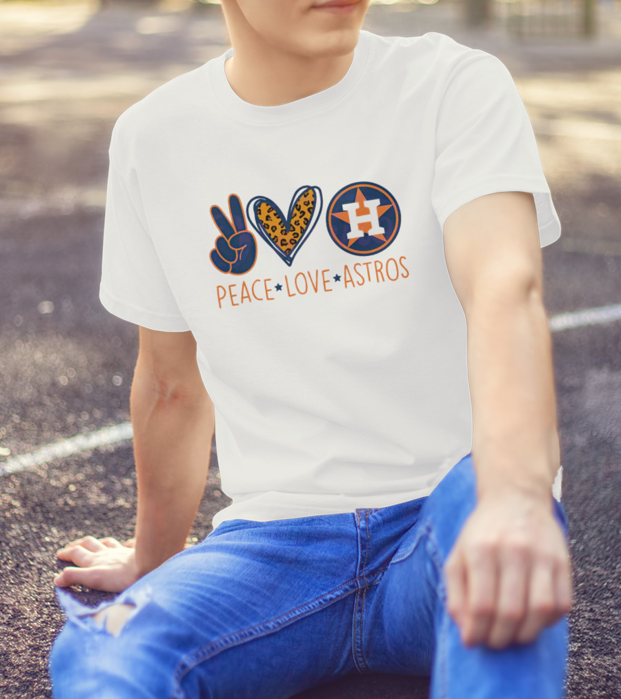 Peace Love Astros Leopard Heart Baseball Team T-Shirt
