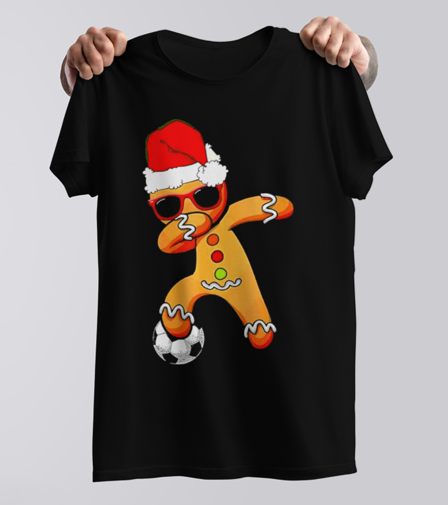 Christmas Dabbing Gingerbread Santa Hat Soccer Ball T-Shirt