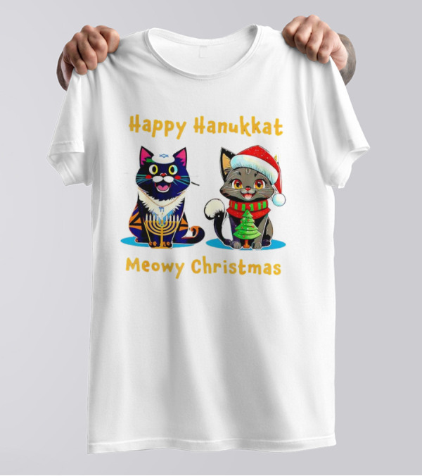 Happy Hanukkat Meowy Christmas Cats In Festive Holiday Attire T-Shirt