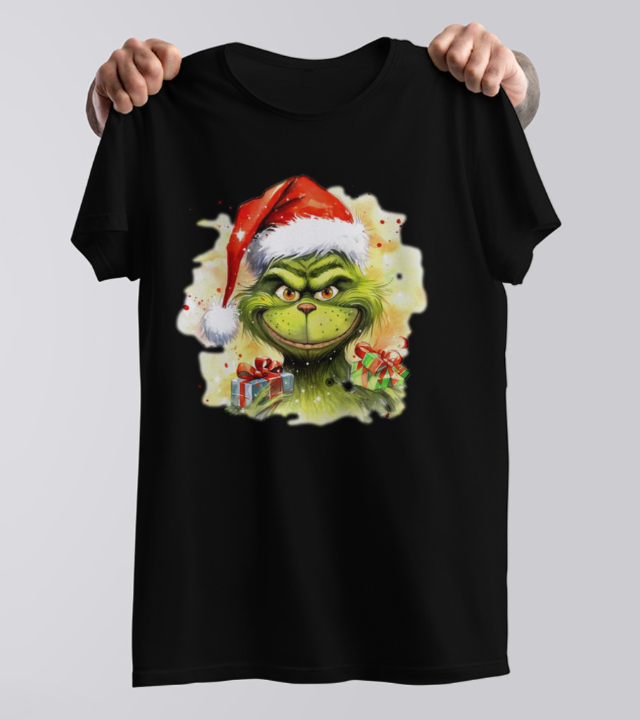 Santa Grinch Watercolor Christmas Gift Boxes T-Shirt