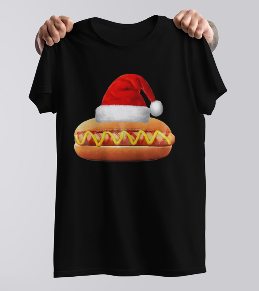 Santa Hat Hot Dog Christmas Family Dinner T-Shirt
