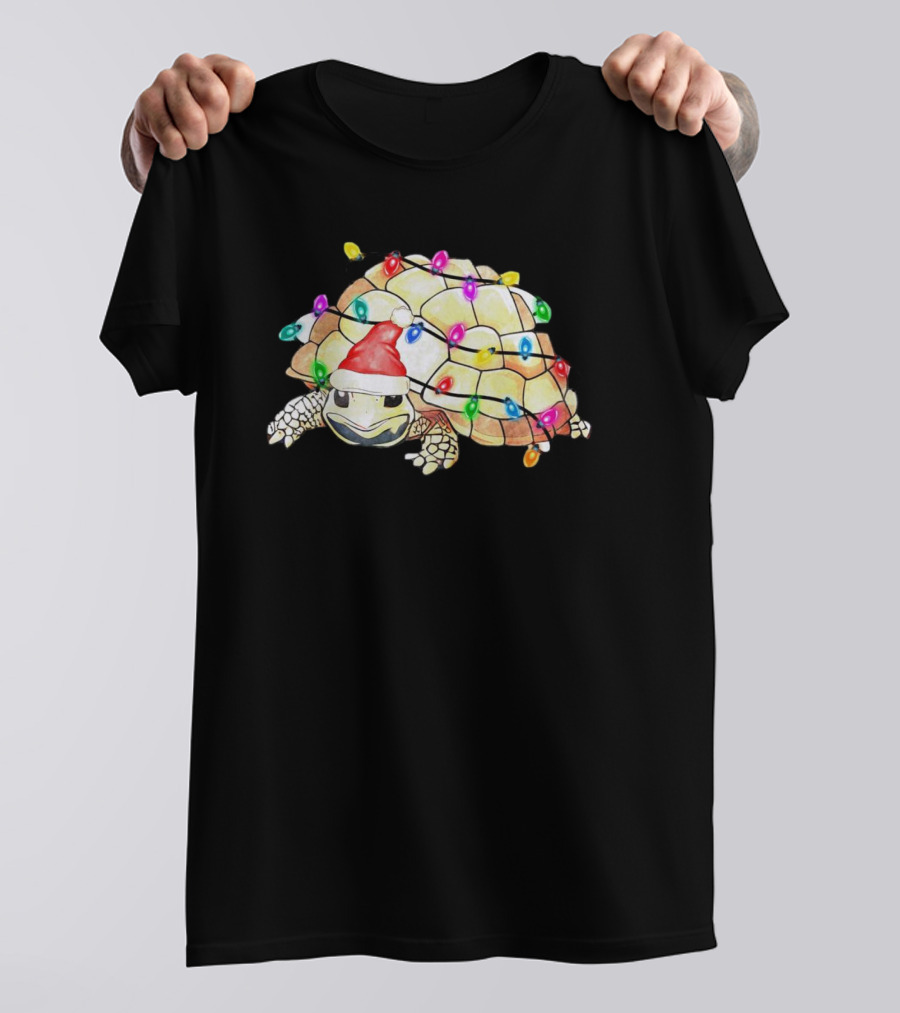 Santa Turtle Wrapped In Colorful Christmas Lights T-Shirt