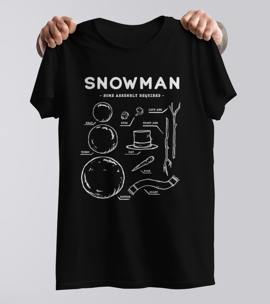 Snowman Some Assembly Required Diagram With Head Torso Bottom Nose Hat And Scarf T-Shirt