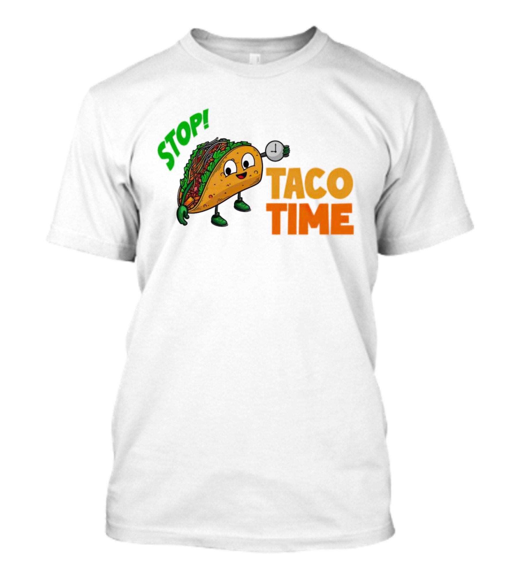 STOP Taco Time Clock Cartoon T-Shirt