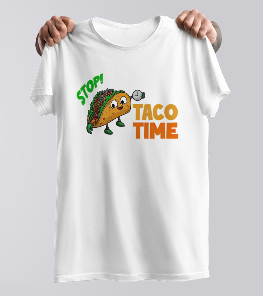 STOP Taco Time Clock Cartoon T-Shirt