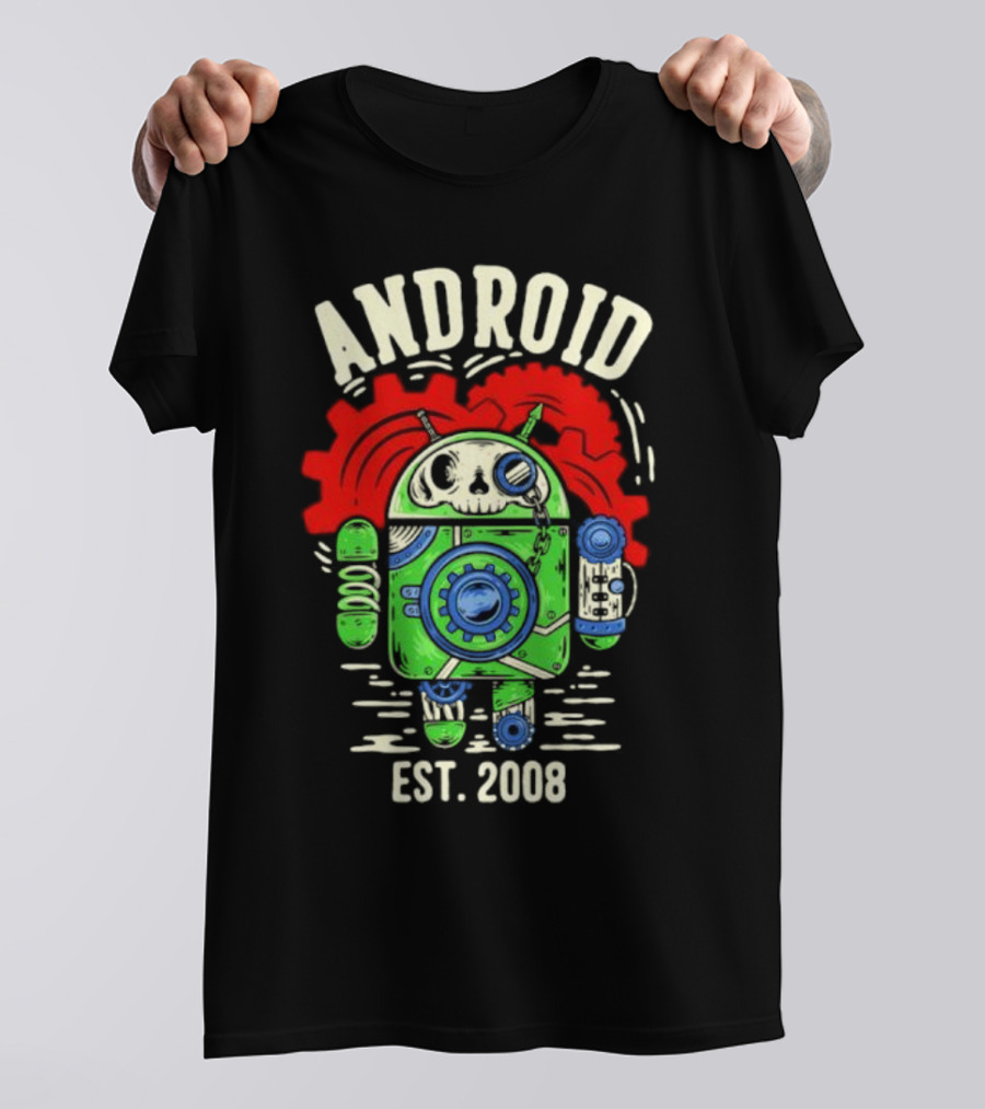 Android Steampunk Robot Skull Gear EST. 2008 T-Shirt