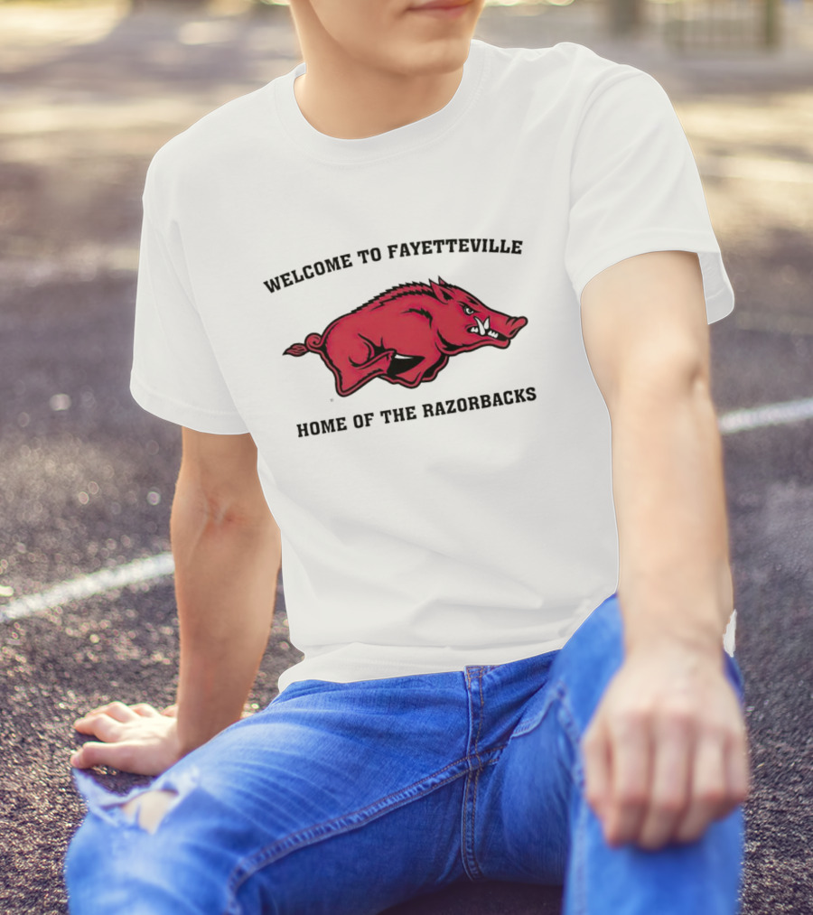 Welcome To Fayetteville Home Of The Razorbacks Red Hog Emblem T-Shirt