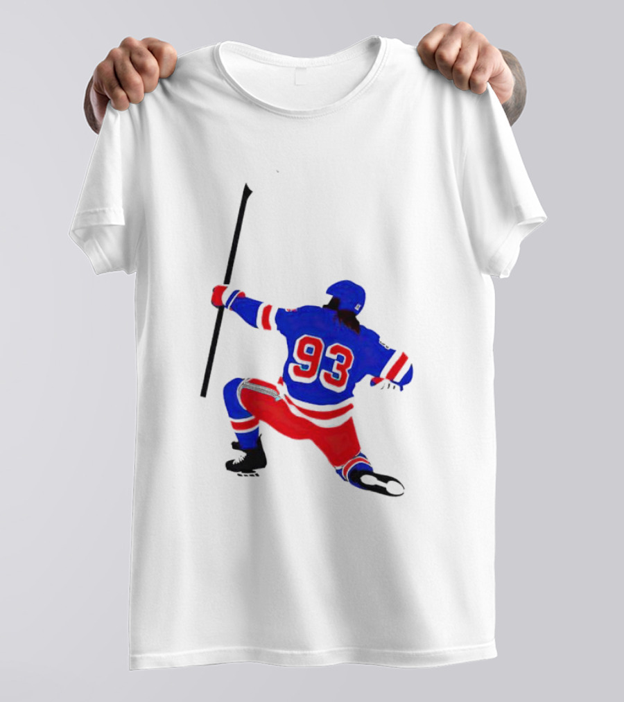 Mika Zibanejad Number 93 Hockey Celebration Iconic Bowing Pose T-Shirt