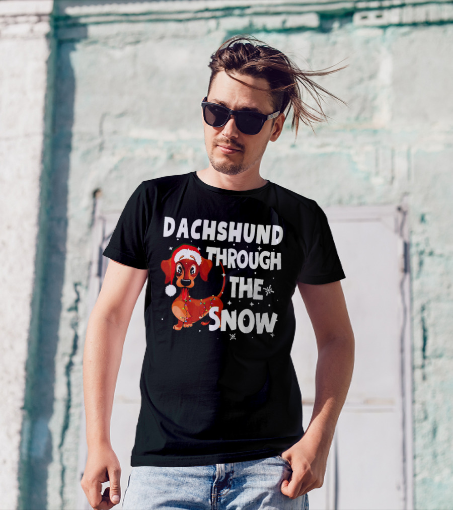 Dachshund Through The Snow Christmas Santa Dog With Lights T-Shirt