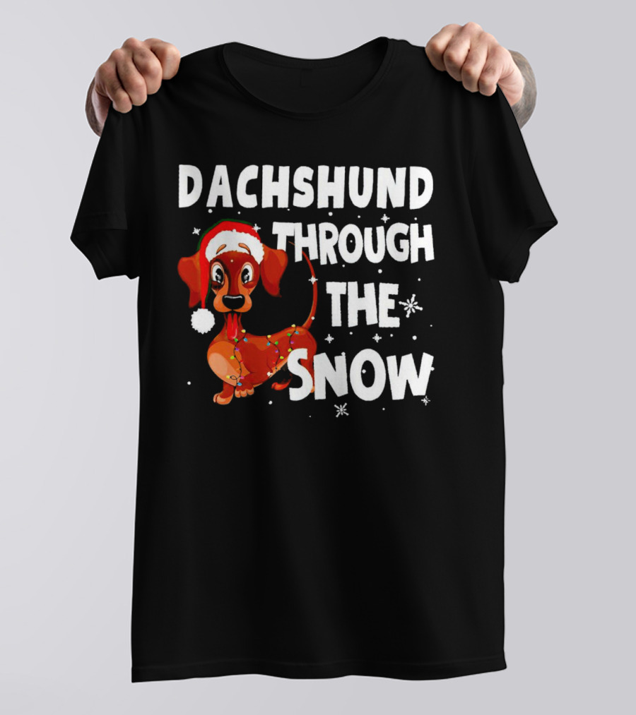 Dachshund Through The Snow Christmas Santa Dog With Lights T-Shirt