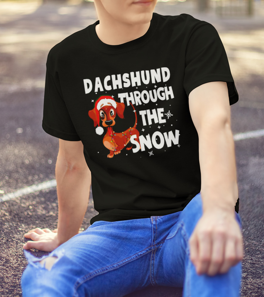 Dachshund Through The Snow Christmas Santa Dog With Lights T-Shirt
