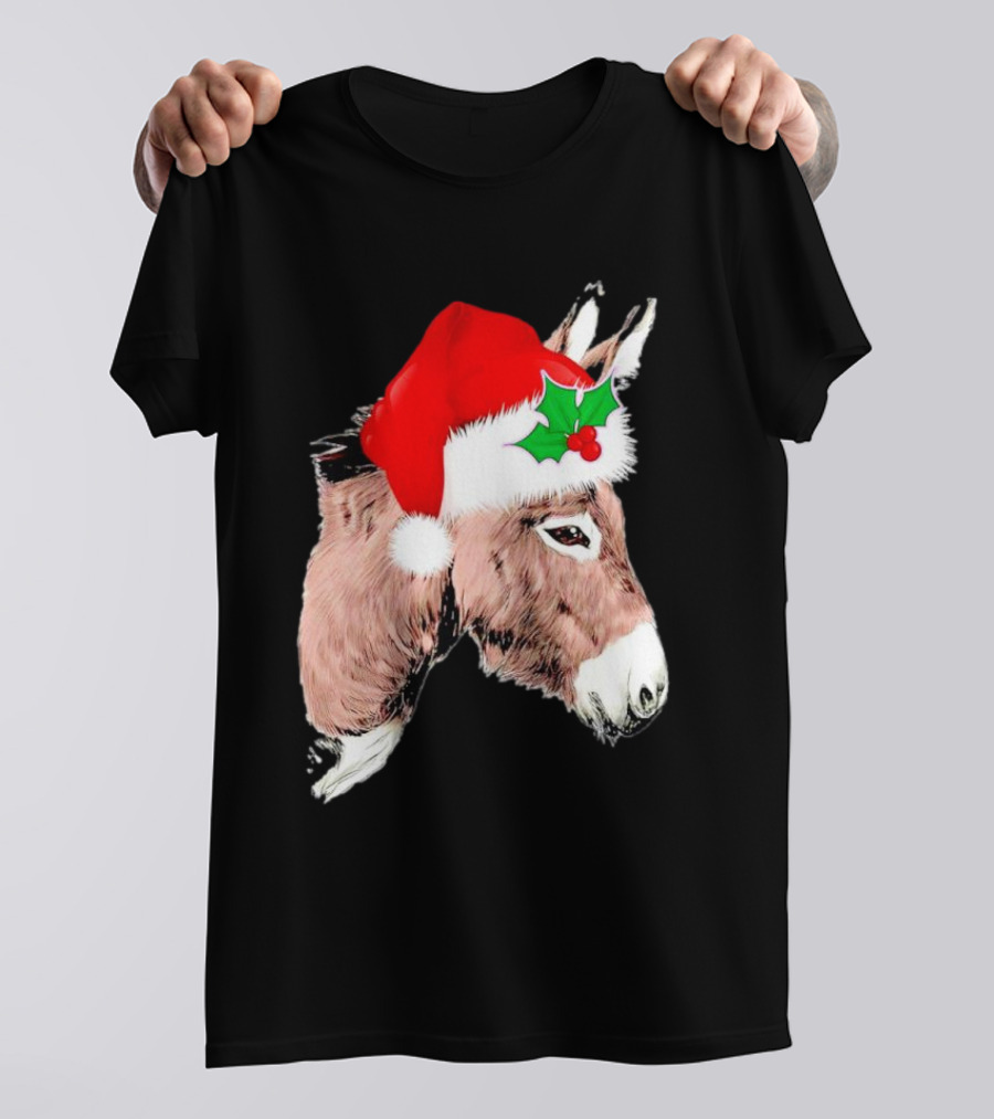 Santa Donkey Festive Hat Christmas Hollys T-Shirt
