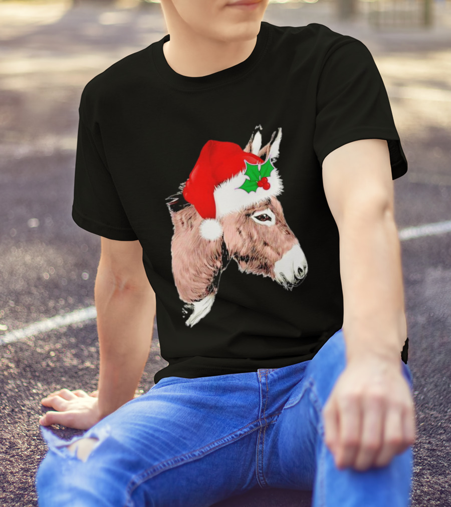Santa Donkey Festive Hat Christmas Hollys T-Shirt