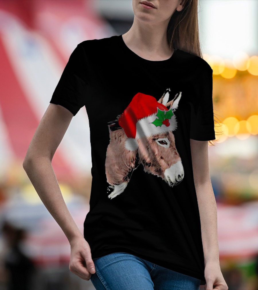 Santa Donkey Festive Hat Christmas Hollys T-Shirt