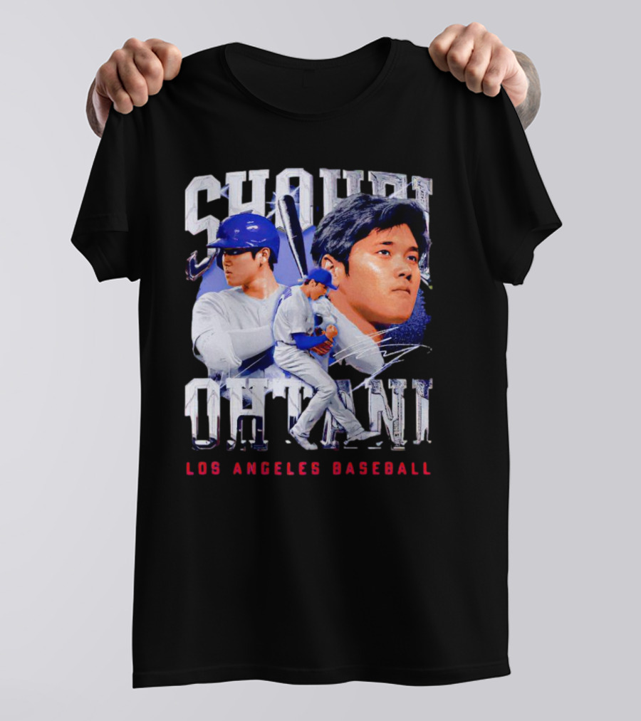 Shohei Ohtani Los Angeles Baseball Player Portrait And Action Scene T-Shirt