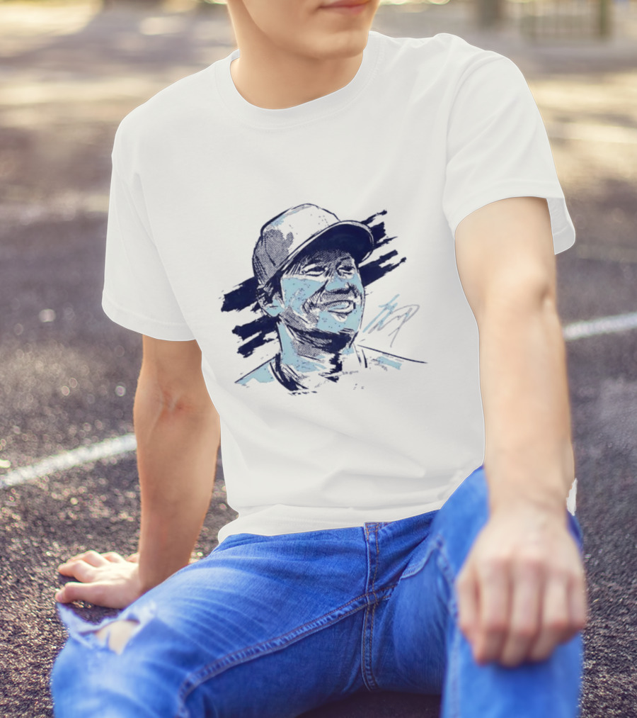 Shohei Ohtani Sketch Portrait Blue Brushstroke T-Shirt