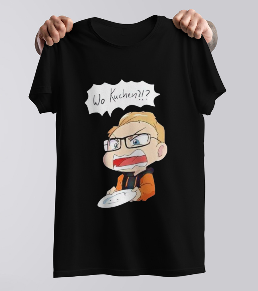 Wo Kuchen Cartoon Character With Glasses Holding A Plate T-Shirt