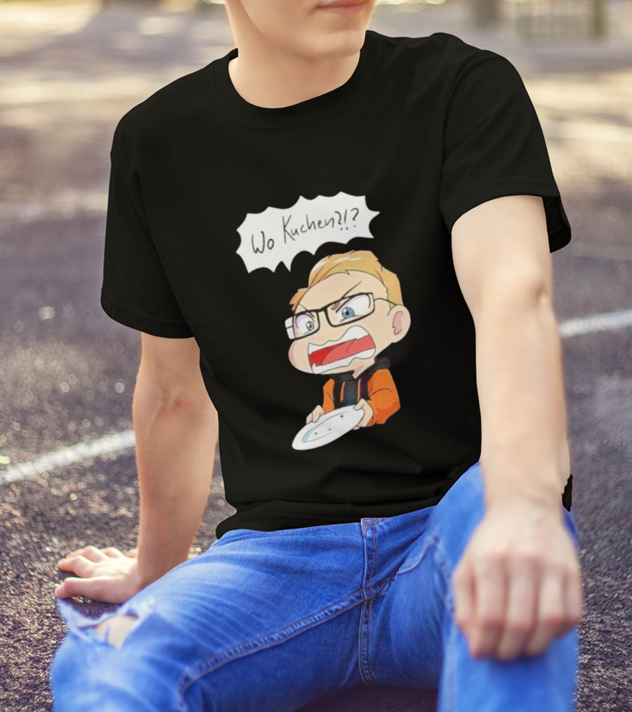 Wo Kuchen Cartoon Character With Glasses Holding A Plate T-Shirt