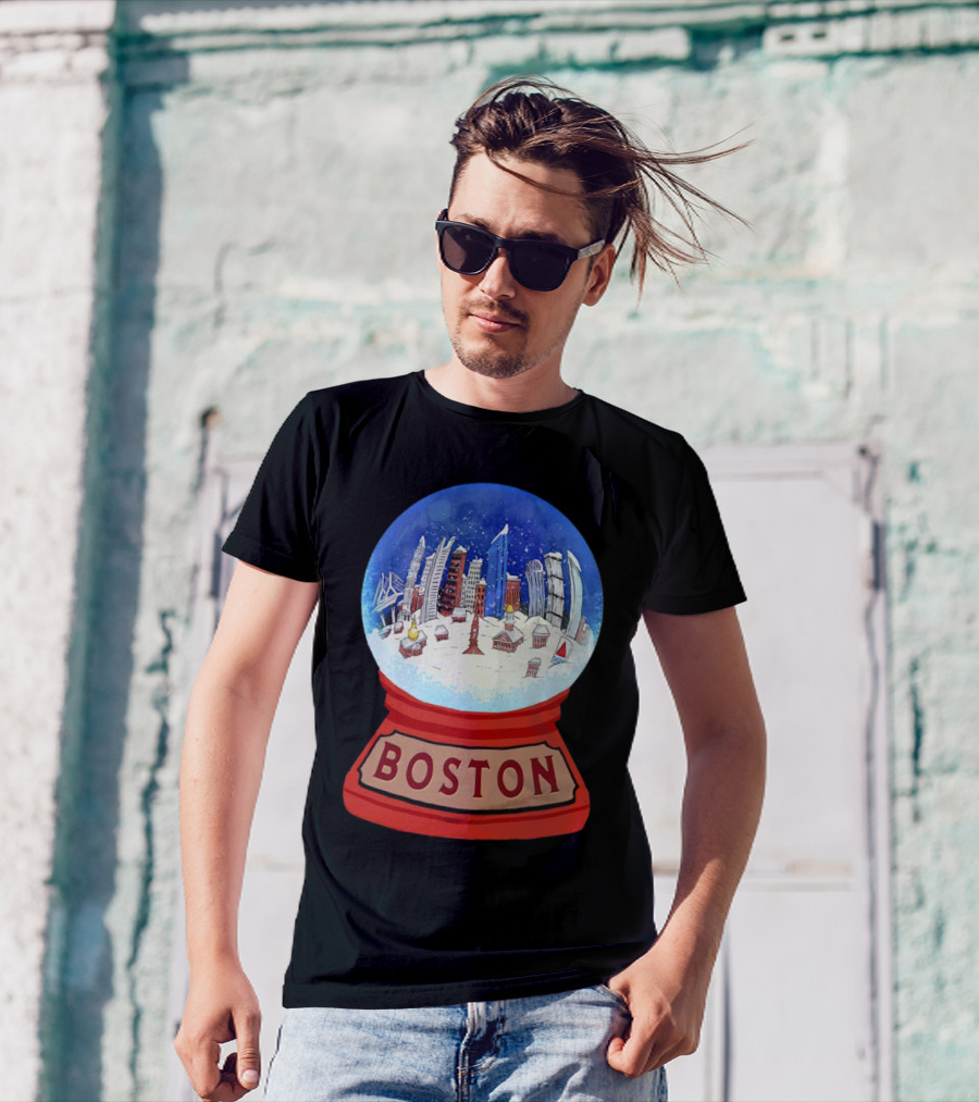 Boston Cityscape Snow Globes Christmas Holiday Scene T-Shirt