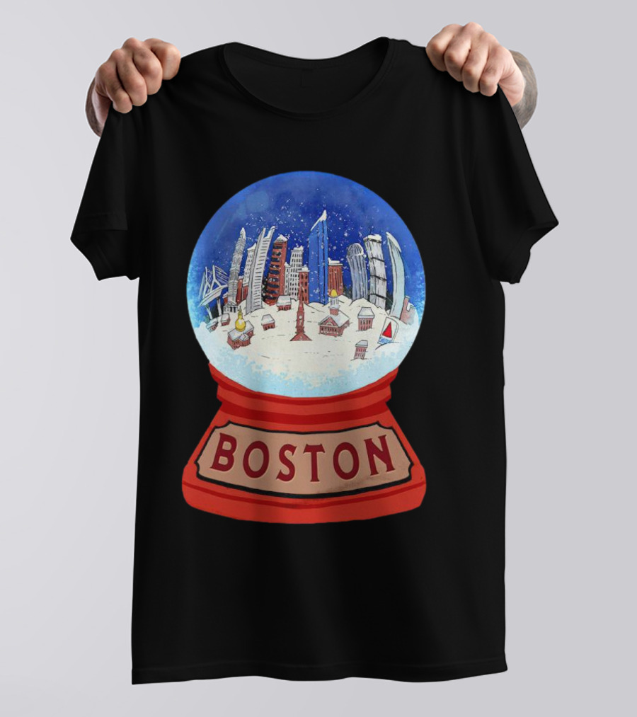 Boston Cityscape Snow Globes Christmas Holiday Scene T-Shirt