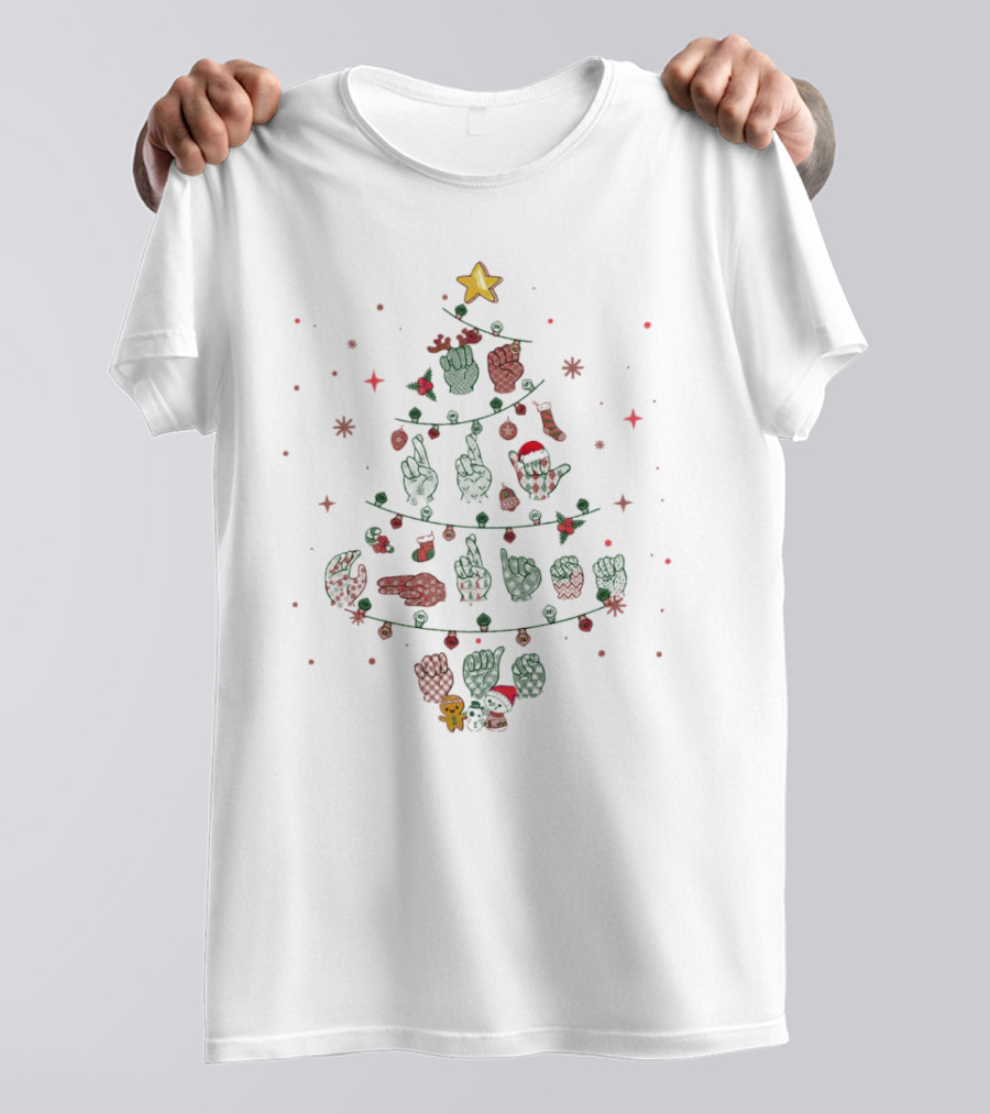Gesture Christmas Tree Made Of Festive Hand Signs And Ornaments T-Shirt