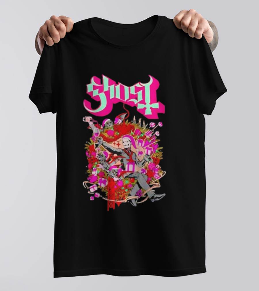 Ghost Festivus Colorful Celebration With Gifts And Festive T-Shirt