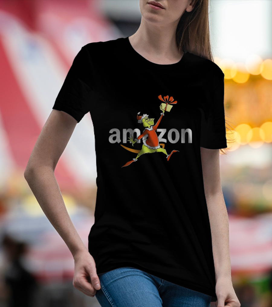 Amazon Christmas Grinch Holding Present T-Shirt