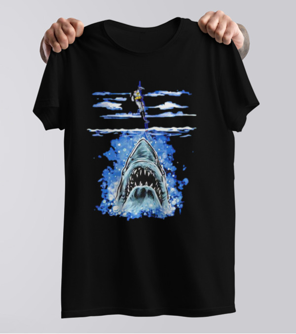Jaws Batman Shark Repellent Hanging Above Menacing Shark T-Shirt