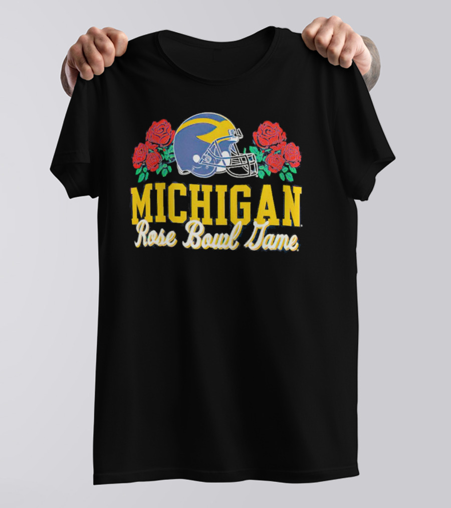 Michigan Wolverines Rose Bowl Game Helmet With Roses T-Shirt