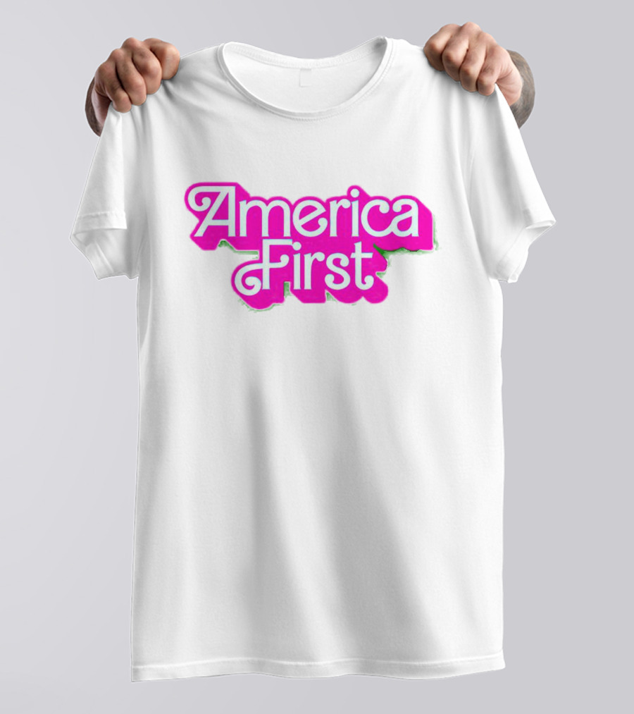 America First Barbie Style Pink Font T-Shirt