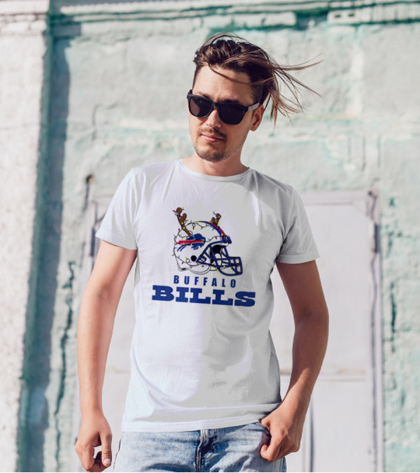 Buffalo Bills Helmet With Deer Antlers And Christmas Lights T-Shirt